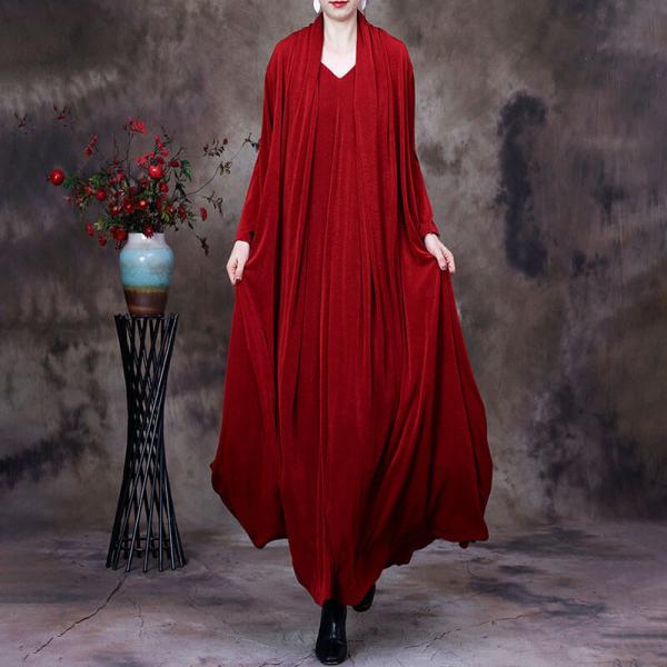 V-Neck Plain Mulberry Silk Dress Long Sleeves Elegant Dress