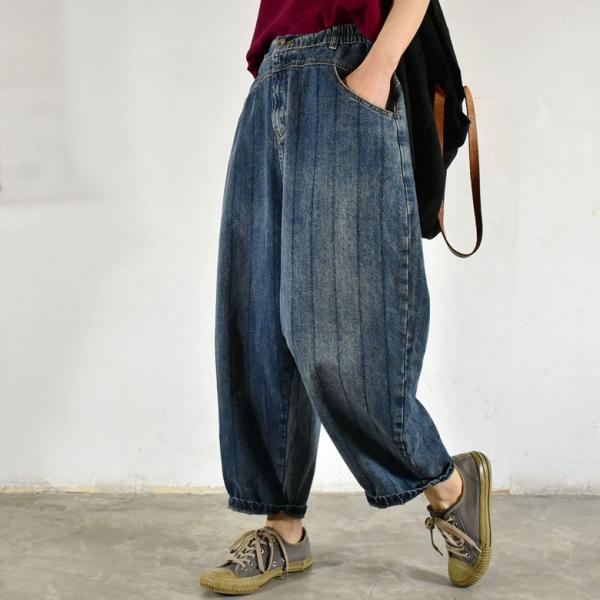 Vertical Striped Baggy Dad Jeans Street Stone Wash Jeans