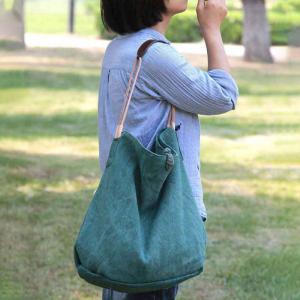 Special Buttons Cotton Linen Shoulder Bag Plain Tote Bag  for Woman