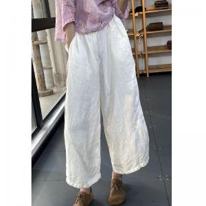 Beach Style Flax Wide Leg Pants Womens Loose Linen Trousers