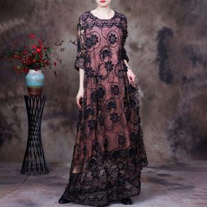 Chunky Applique Elegant Dress Loose Embroidered Maxi Dress