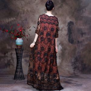 Chunky Applique Elegant Dress Loose Embroidered Maxi Dress