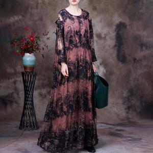 Stereo Embroidery Sheer Dress Double Layer Applique Dress