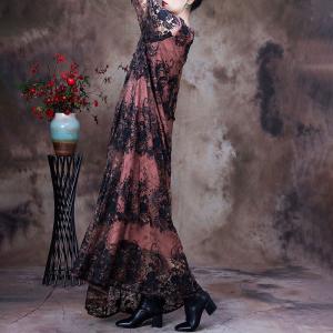 Stereo Embroidery Sheer Dress Double Layer Applique Dress