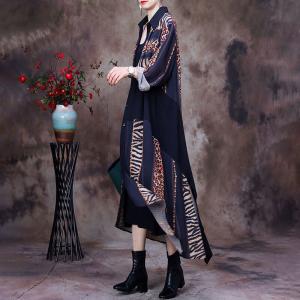 Asymmetrical Silky Leopard Prints Cardigan Senior Women Shirt Dress