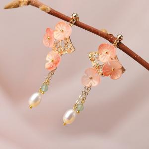 Traditional Chinese Pearl Earrings Colored Glaze Long Earrings
