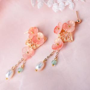 Traditional Chinese Pearl Earrings Colored Glaze Long Earrings