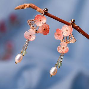 Traditional Chinese Pearl Earrings Colored Glaze Long Earrings