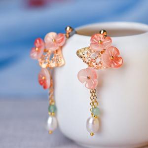 Traditional Chinese Pearl Earrings Colored Glaze Long Earrings