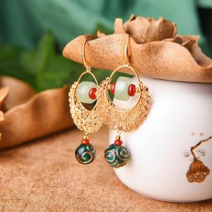 Aventurine Beautiful Boho Earrings Green Ball Fashion Earrings