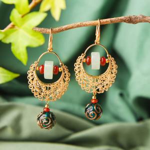 Aventurine Beautiful Boho Earrings Green Ball Fashion Earrings