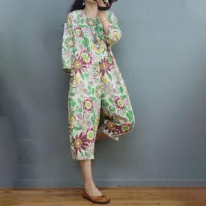 Colorful Flowers Jean Jumpsuits Plus Size Tropical Coveralls