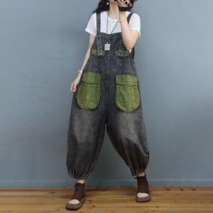 Big Plaid Pockets Summer Overalls Balloon Leg Bib Overalls