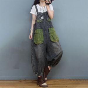 Big Plaid Pockets Summer Overalls Balloon Leg Bib Overalls