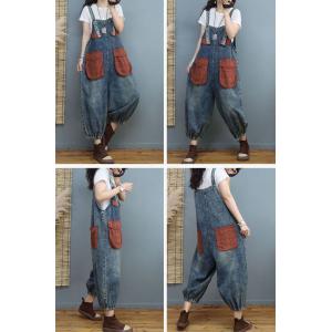 Big Plaid Pockets Summer Overalls Balloon Leg Bib Overalls