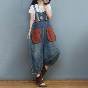 Big Plaid Pockets Summer Overalls Balloon Leg Bib Overalls