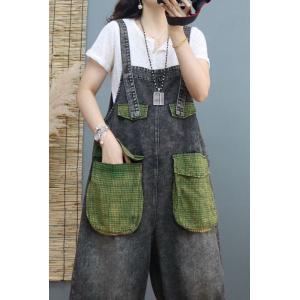 Big Plaid Pockets Summer Overalls Balloon Leg Bib Overalls