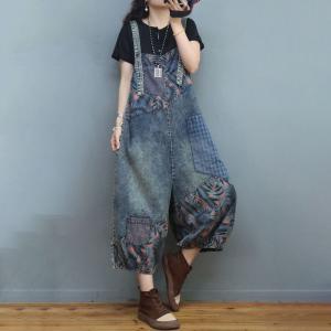 Checkered Patchwork Floral Overalls Stone Wash 90s Overalls