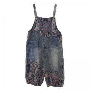 Checkered Patchwork Floral Overalls Stone Wash 90s Overalls