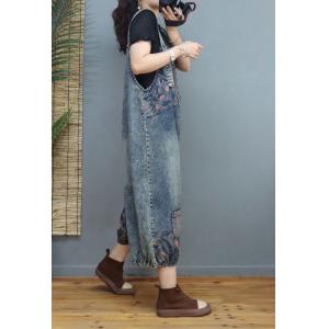 Checkered Patchwork Floral Overalls Stone Wash 90s Overalls