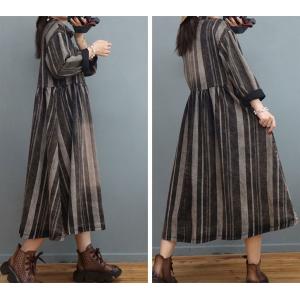 Polo Neck Chunky Striped Dress Denim Flare Denim Plaid Dress