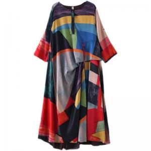 High-Waist Colorful Tied Dress Asymmetrical Silk Beach Dress