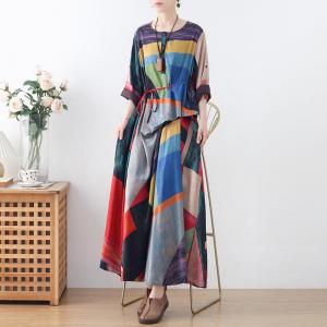 High-Waist Colorful Tied Dress Asymmetrical Silk Beach Dress