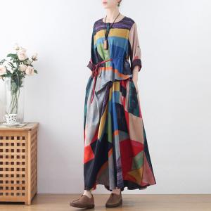 High-Waist Colorful Tied Dress Asymmetrical Silk Beach Dress