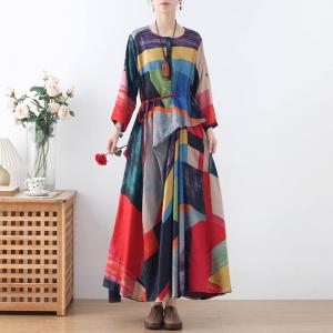 High-Waist Colorful Tied Dress Asymmetrical Silk Beach Dress