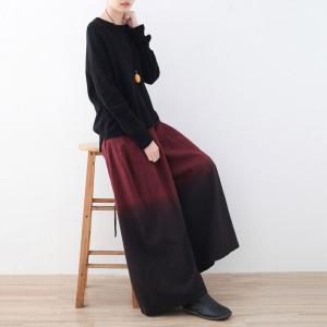 Beach Style Gradient Color Cotton Linen Pants Flare Wide Leg Pants