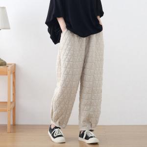 Stereo Rhomboid Quilted Pants Cotton Blend Plain Carrot Pants