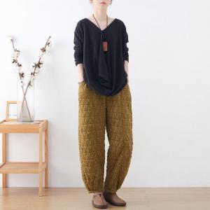 Stereo Rhomboid Quilted Pants Cotton Blend Plain Carrot Pants