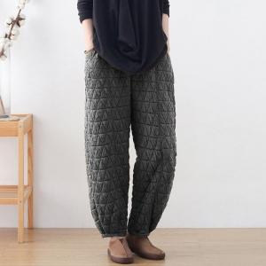 Stereo Rhomboid Quilted Pants Cotton Blend Plain Carrot Pants