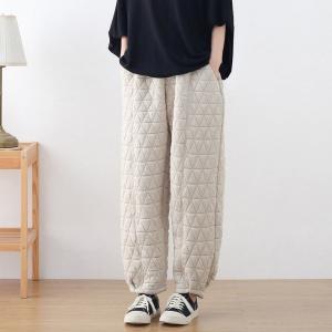 Stereo Rhomboid Quilted Pants Cotton Blend Plain Carrot Pants