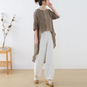 Earthy Tone Linen Tunic Asymmetrical Loose Flax Clothing