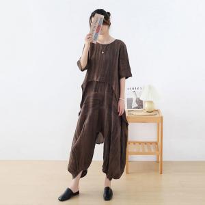 Earthy Tone Linen Tunic Asymmetrical Loose Flax Clothing