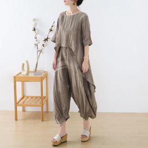 Earthy Tone Linen Tunic Asymmetrical Loose Flax Clothing