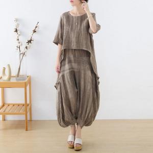 Earthy Tone Linen Tunic Asymmetrical Loose Flax Clothing