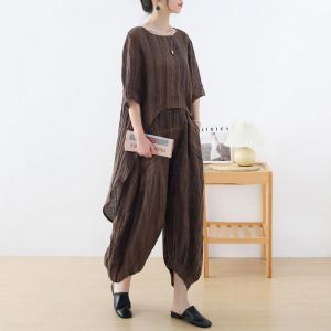 Earthy Tone Linen Tunic Asymmetrical Loose Flax Clothing