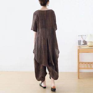 Earthy Tone Linen Tunic Asymmetrical Loose Flax Clothing