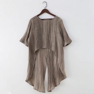 Earthy Tone Linen Tunic Asymmetrical Loose Flax Clothing