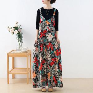 Pop Colored Printed Wide Leg Overalls Silky Beach Pants