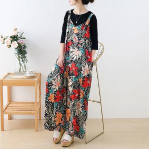 Pop Colored Printed Wide Leg Overalls Silky Beach Pants