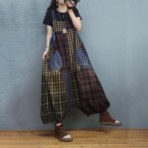 Large Size Balloon Legs Overalls Tartan One-Piece Pants