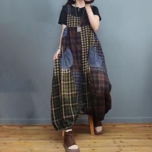 Large Size Balloon Legs Overalls Tartan One-Piece Pants