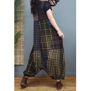 Large Size Balloon Legs Overalls Tartan One-Piece Pants