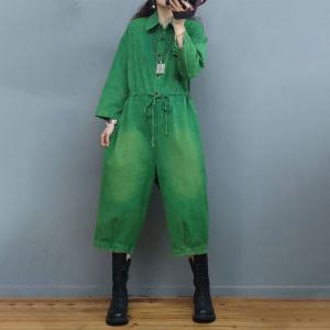 Drawstring Waist Long Sleeves Coveralls Wide Leg Cropped Jumpsuits