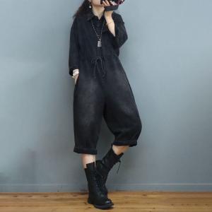 Drawstring Waist Long Sleeves Coveralls Wide Leg Cropped Jumpsuits