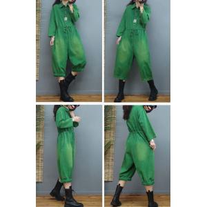 Drawstring Waist Long Sleeves Coveralls Wide Leg Cropped Jumpsuits