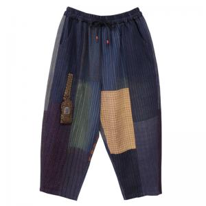 Small Plaid Patchwork Loose Pants Cotton Linen Carrot Pants